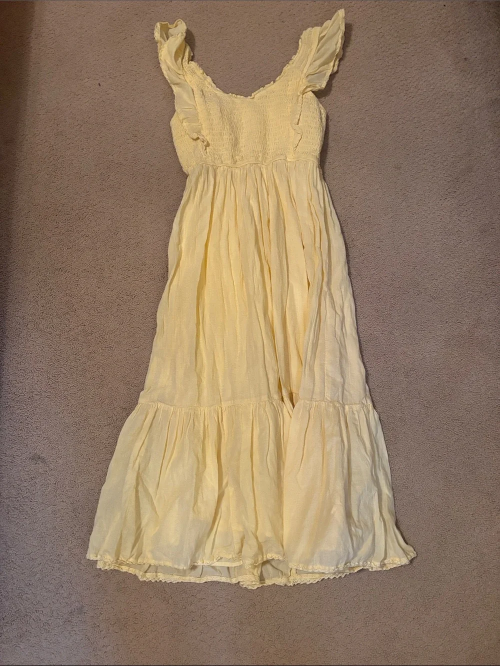 aerie Yellow Ruffled Strap Maxi Dress smocked Large L EUC - Picture 1 of 4